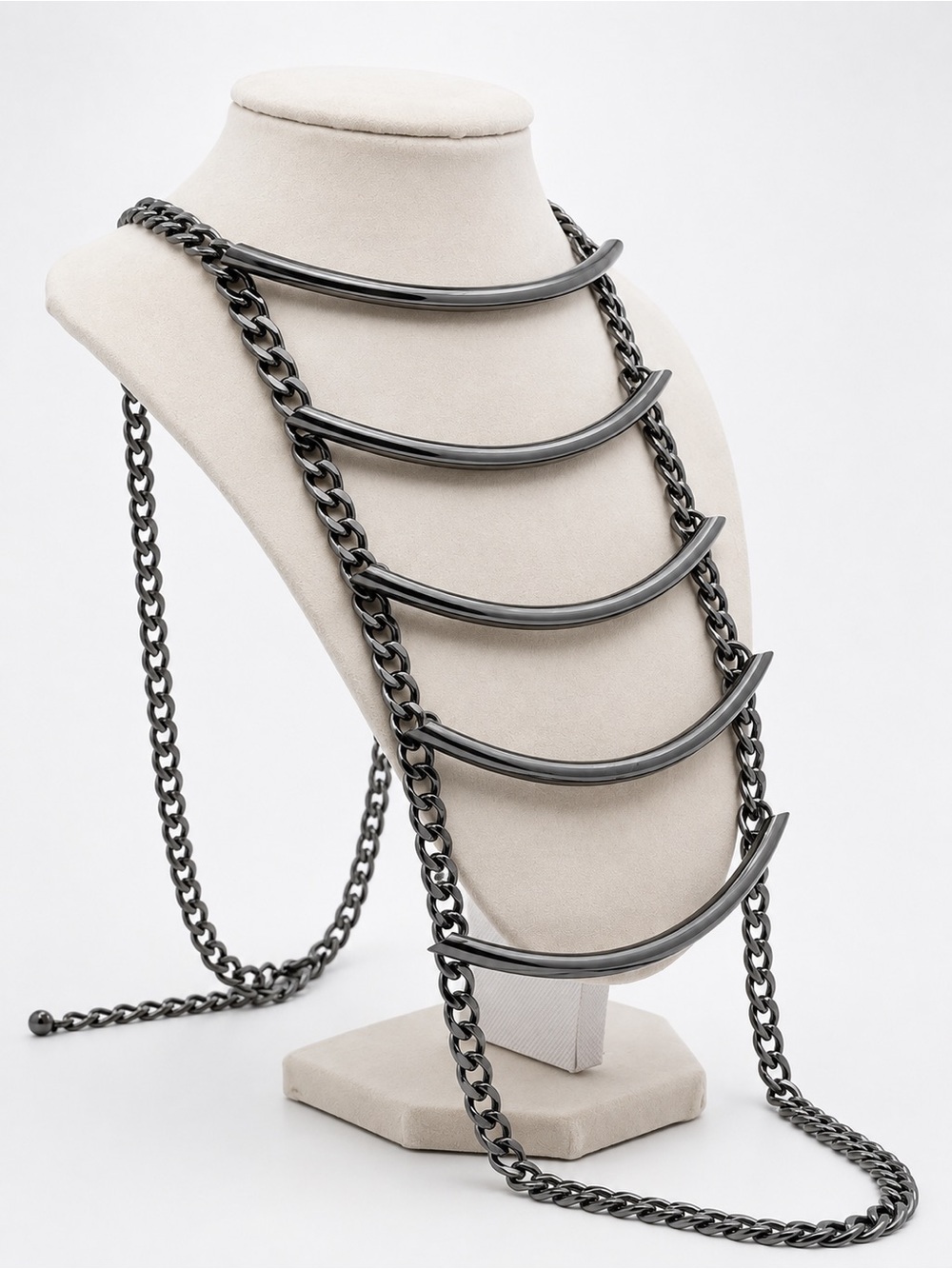 Gunmetal Curved Bar Layered Necklace - Women